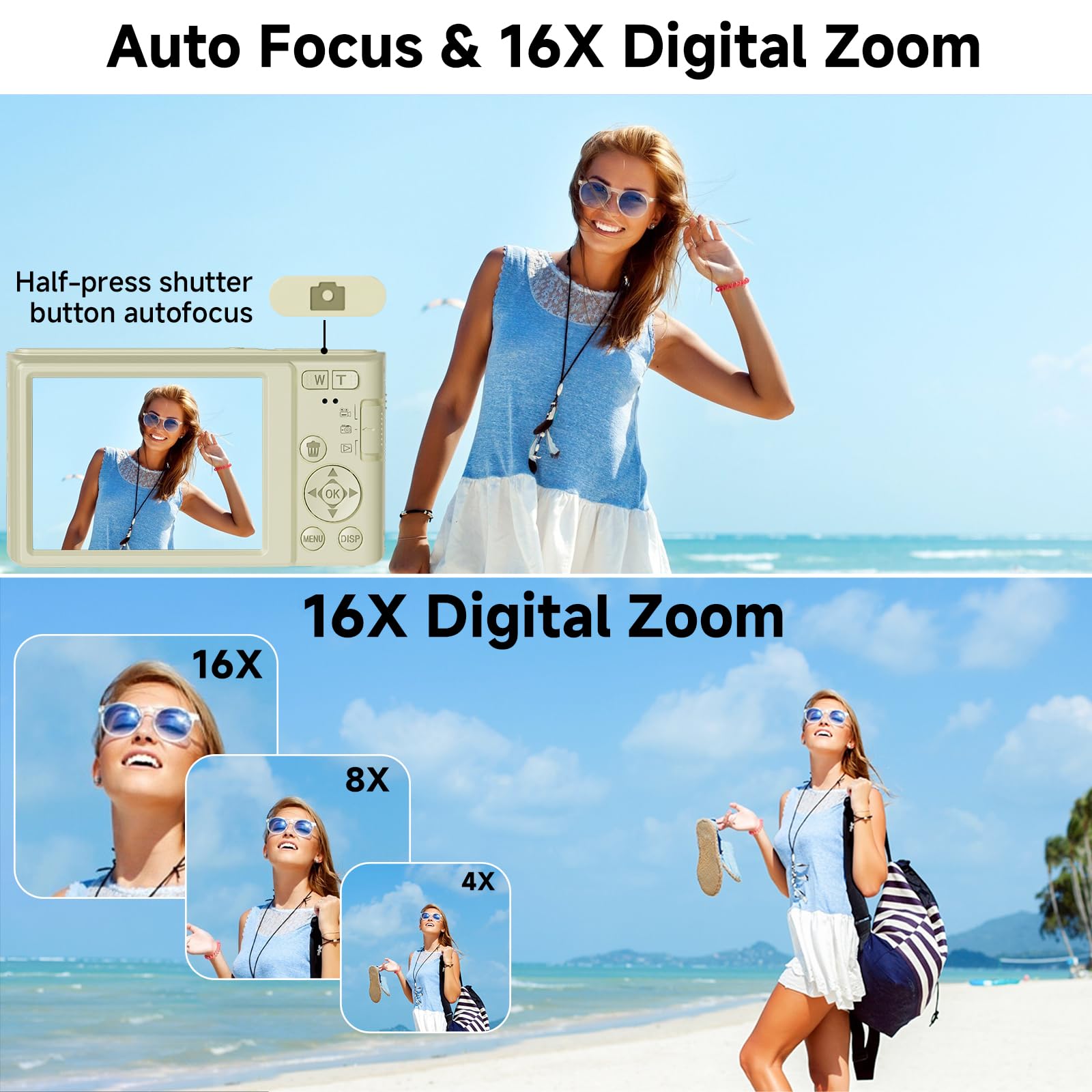 FHD 4K Digital Camera for Kids with 16X Zoom