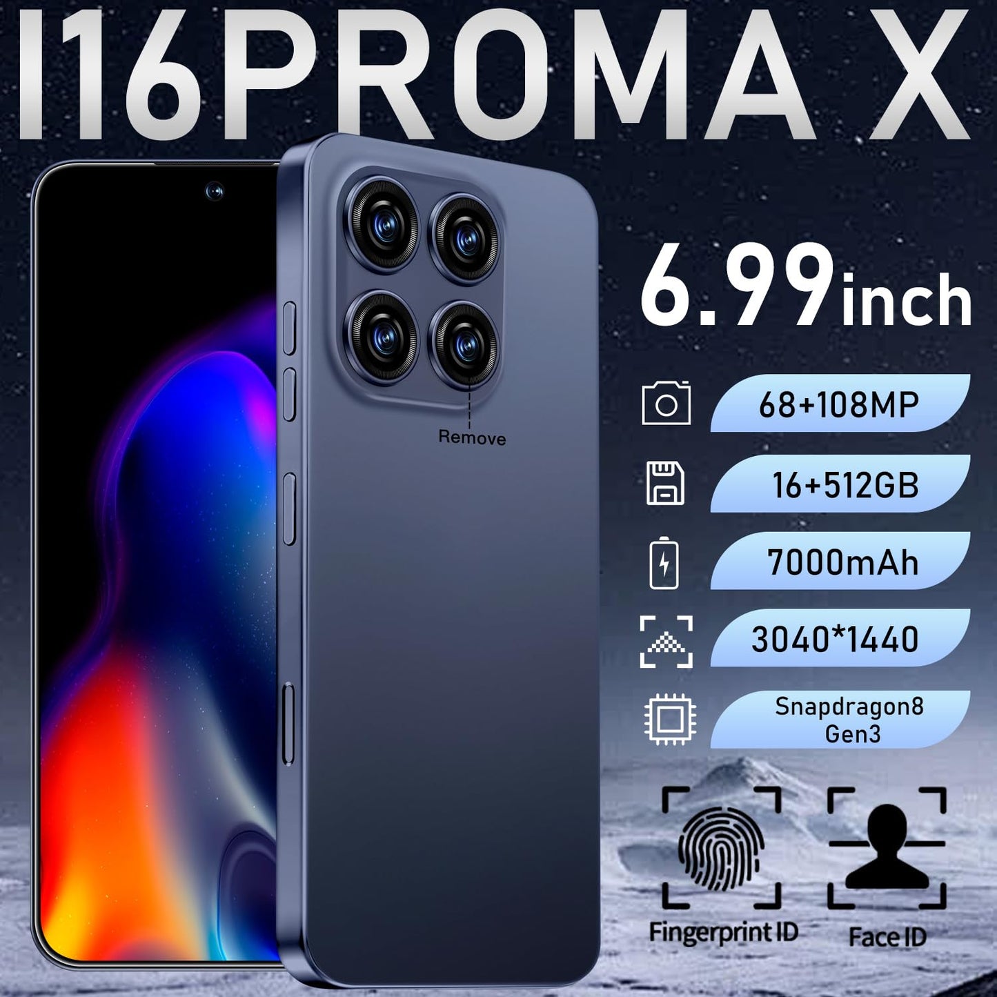 MMY 16PROMA X Unlocked Phone 6.99in HD Android 14 7000mAh 5G 16GB 512GB Deep Blue