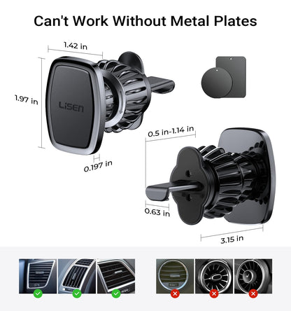 Lisen 2 Pack Magnetic Car Phone Mount For Vent 6 Magnets