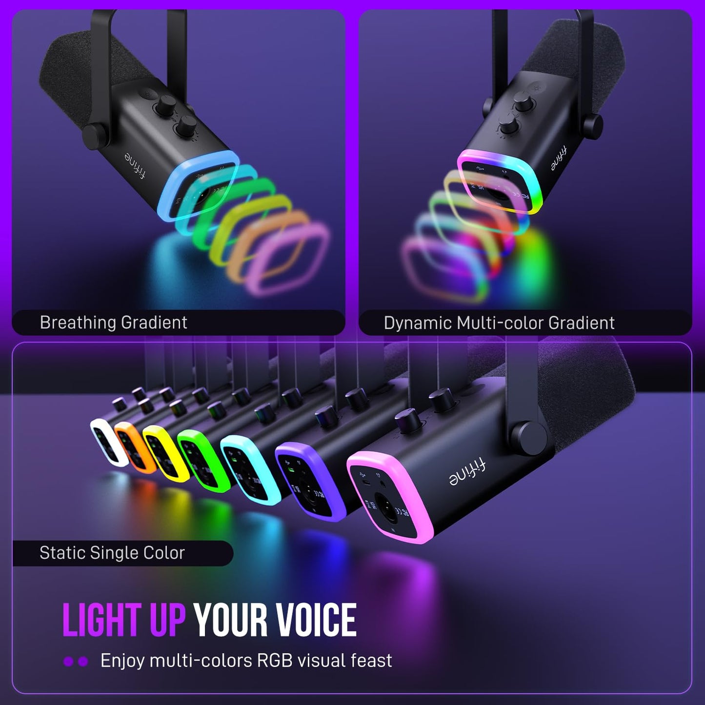 FIFINE USB XLR Dynamic Microphone AM8 Mute Button RGB Light