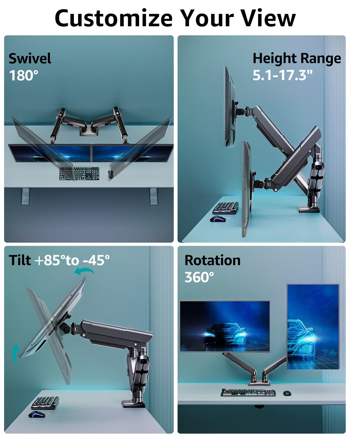 Freelift Pro Monitor Desk Mount 13-32 Inch Gas Spring Arm