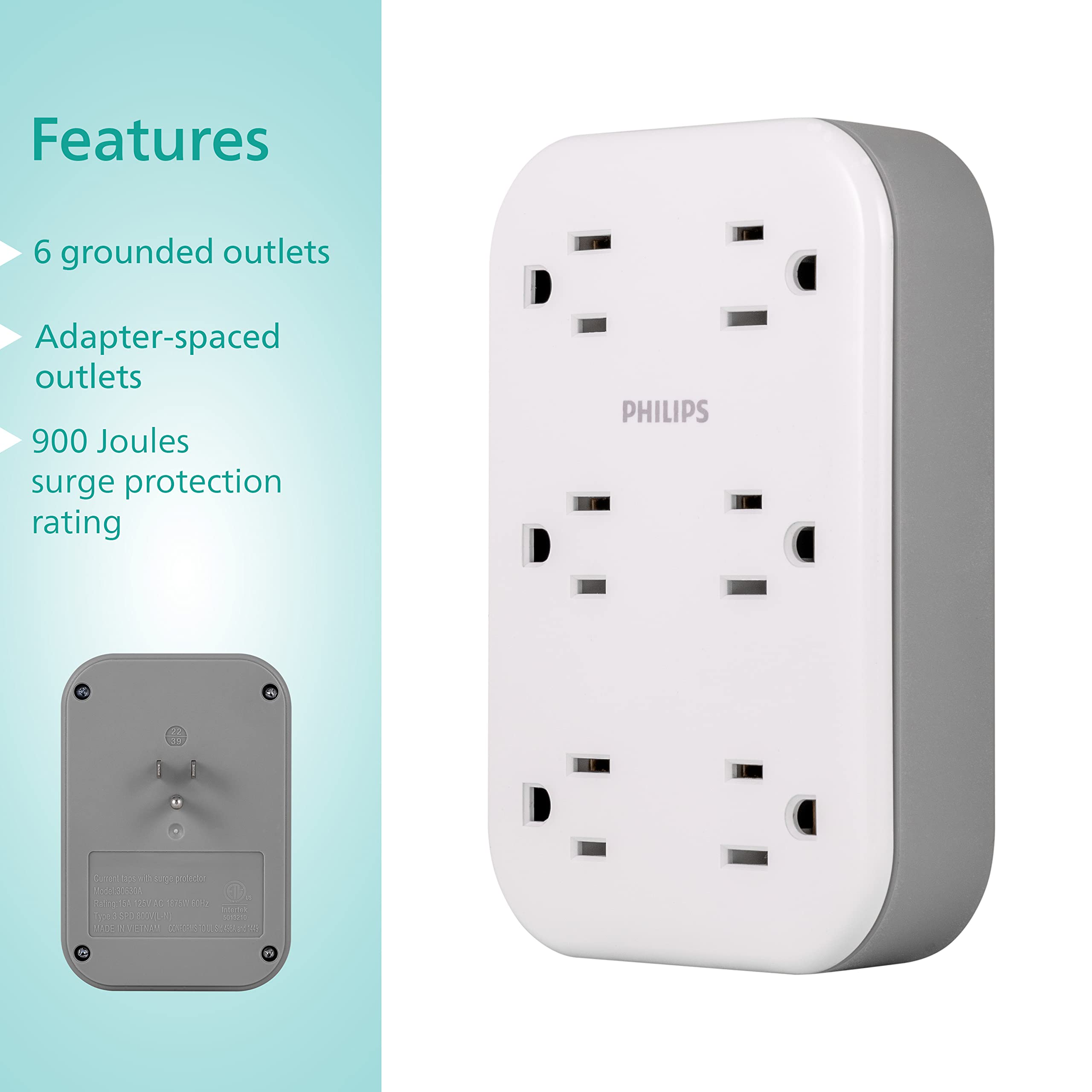Philips EZFit 3 Outlet Surge Tap With USB Charging Now