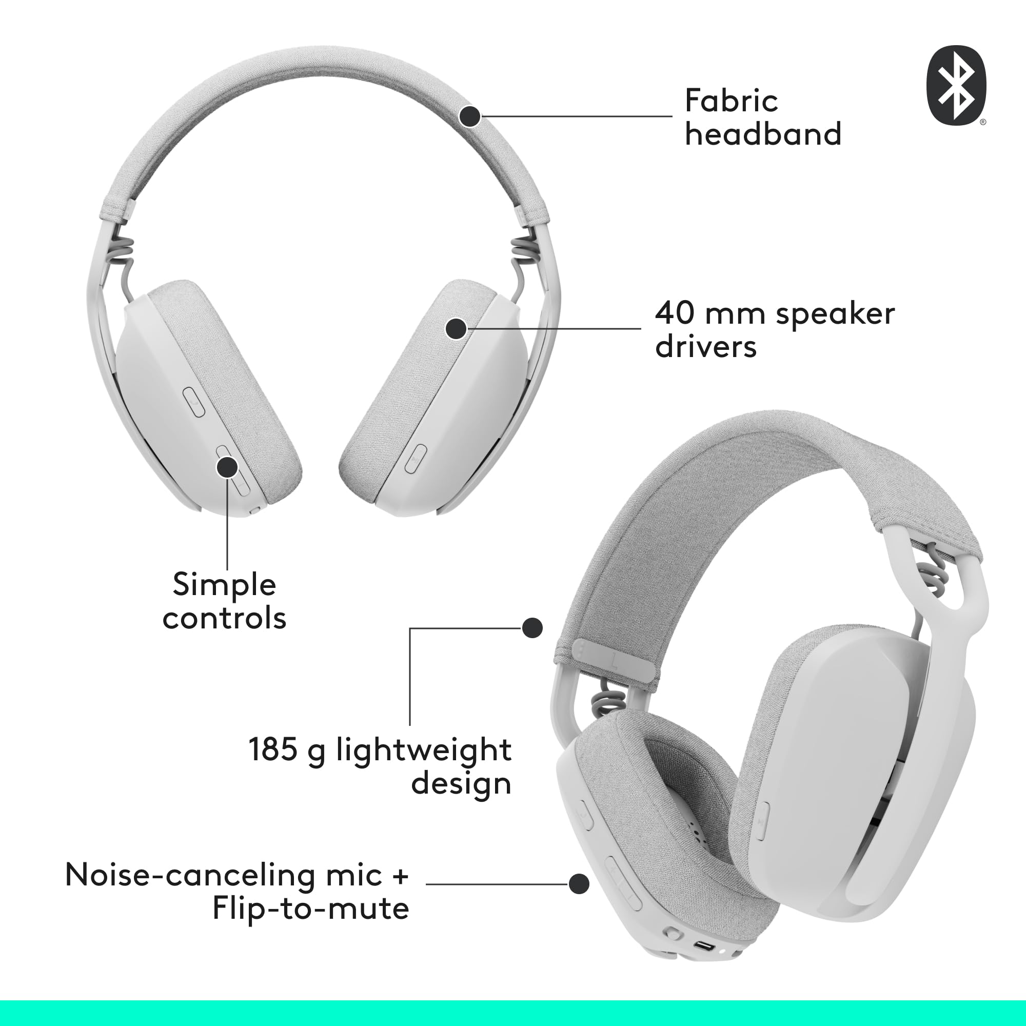 Logitech Zone Vibe 100 Wireless Headphones with Noise Canceling Microphone
