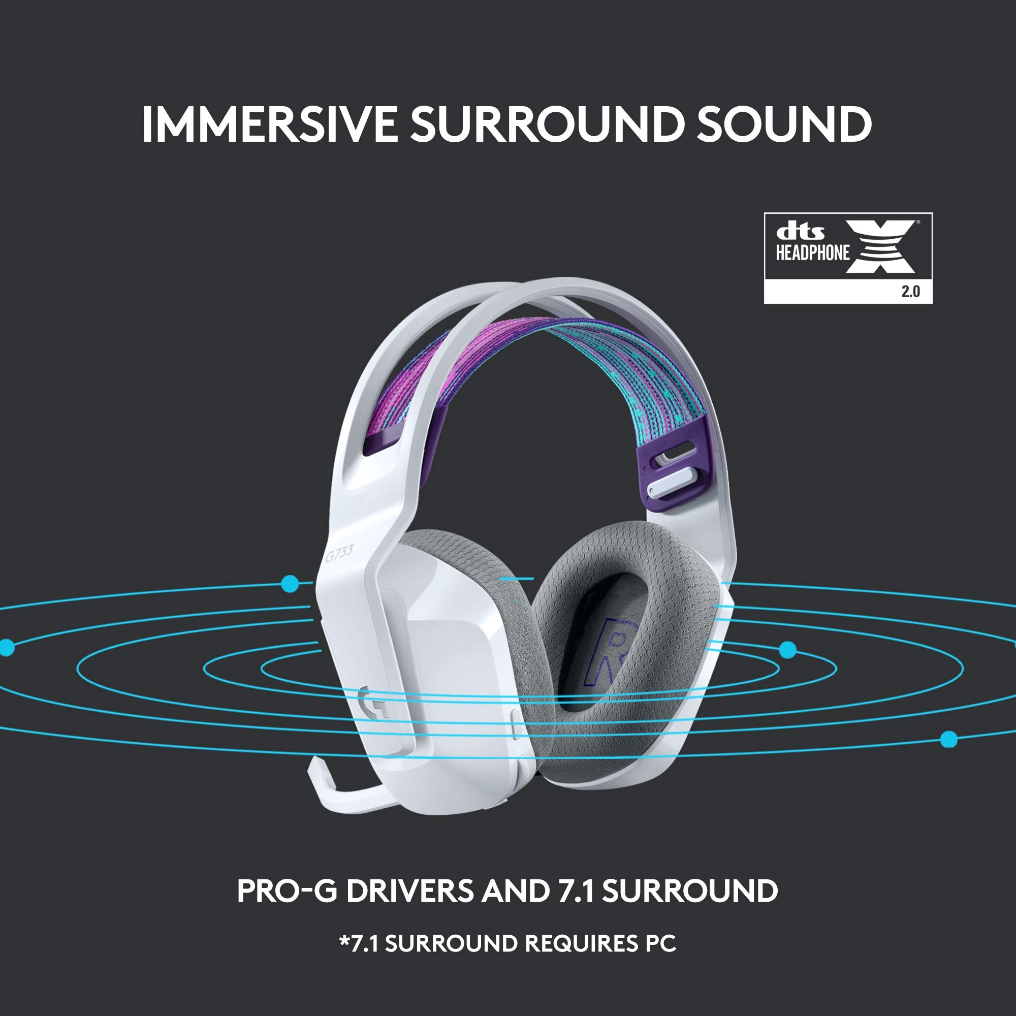 Logitech G733 Wireless Gaming Headset with Premium Audio