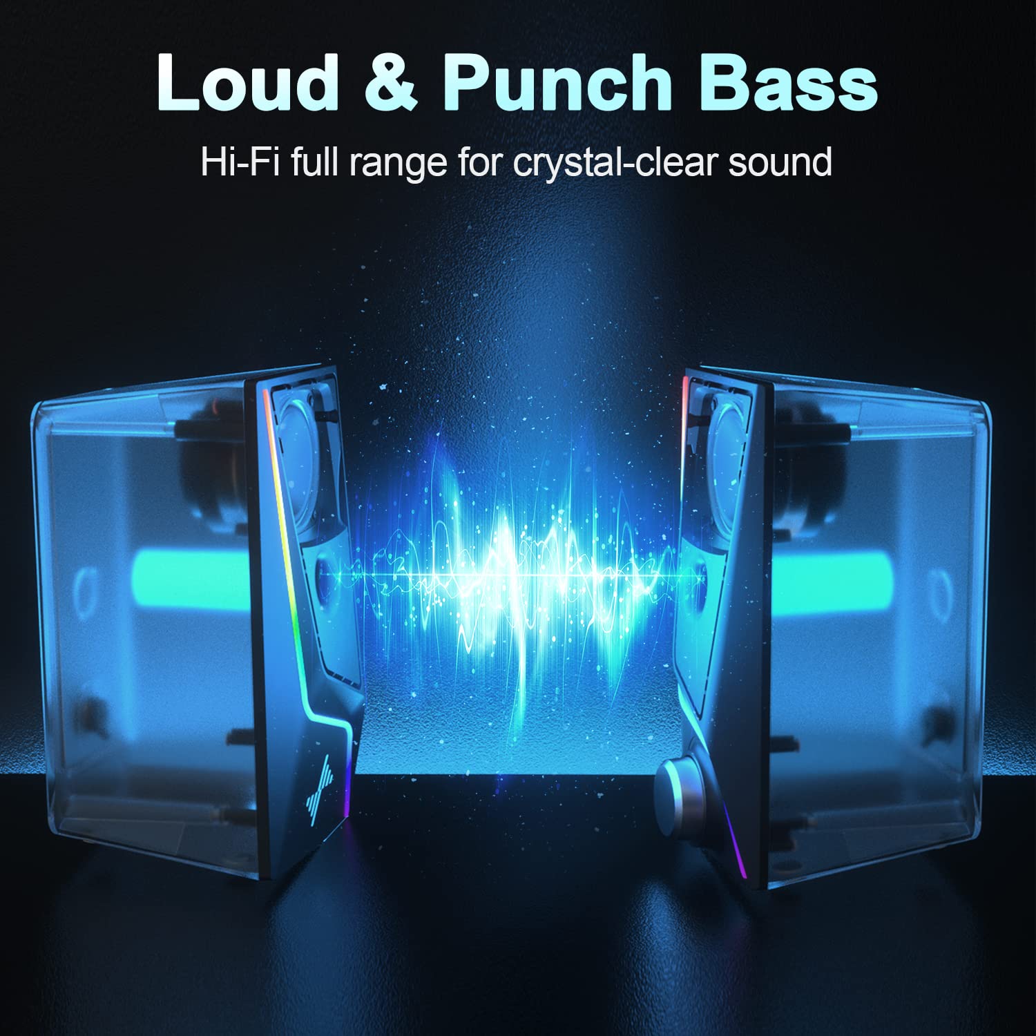 USB Powered Computer Speakers with Bass Boost and Lighting Modes