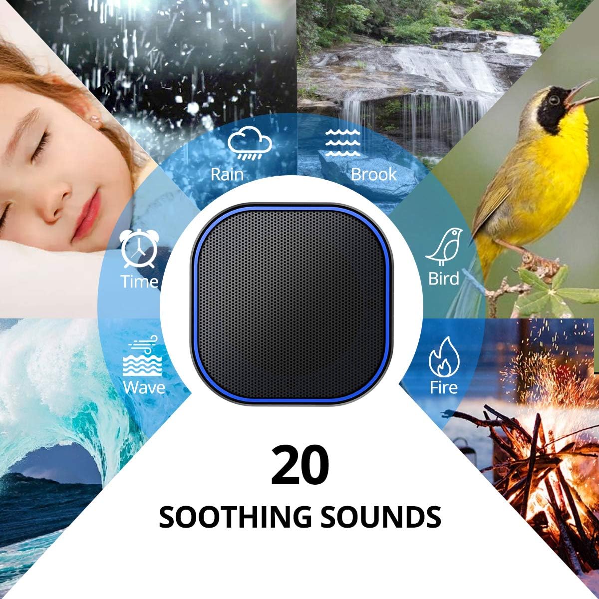 Magicteam White Noise Machine 20 Sounds 32 Levels Black