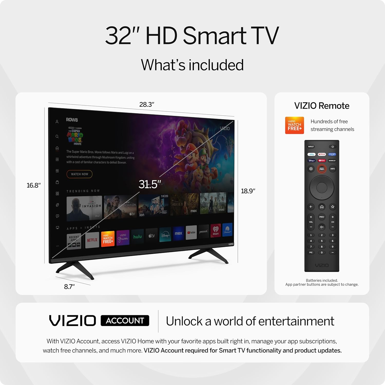 VIZIO 32 Inch HD Smart TV with Built In Bluetooth