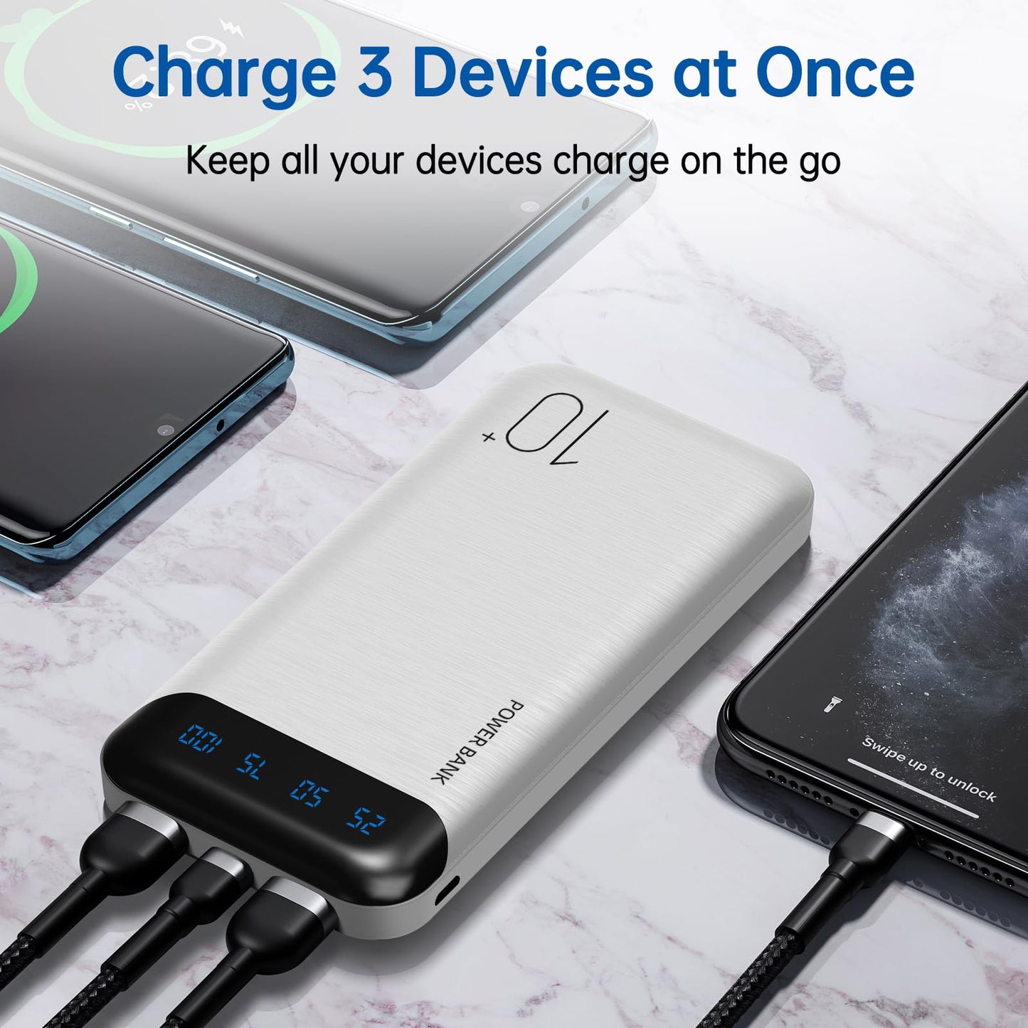 Power Bank 10000mAh Portable Charger Slim Battery Pack USB C
