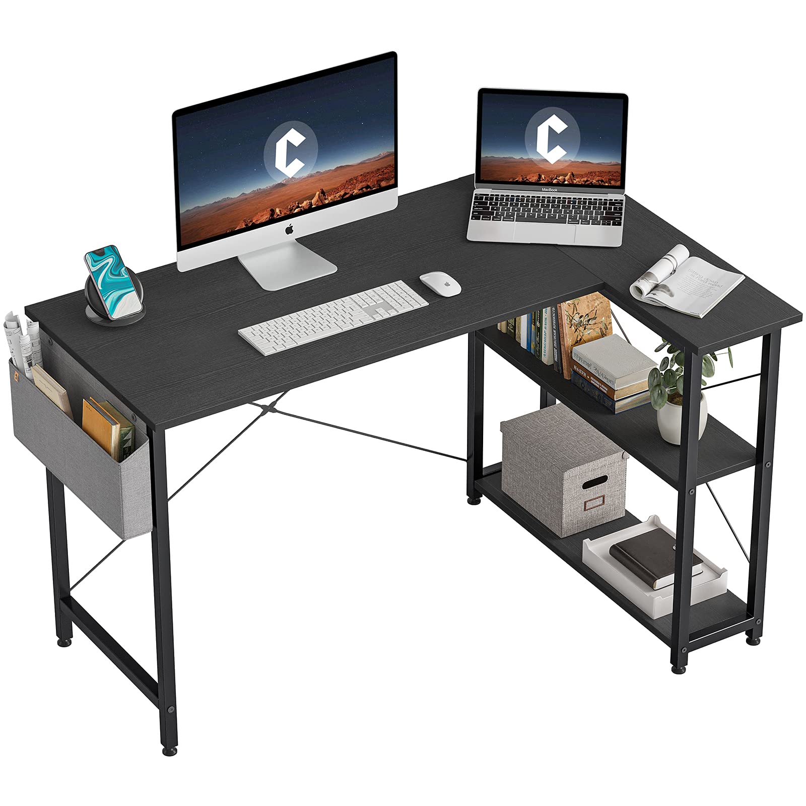 CubiCubi L Shaped Desk with Reversible Storage Options