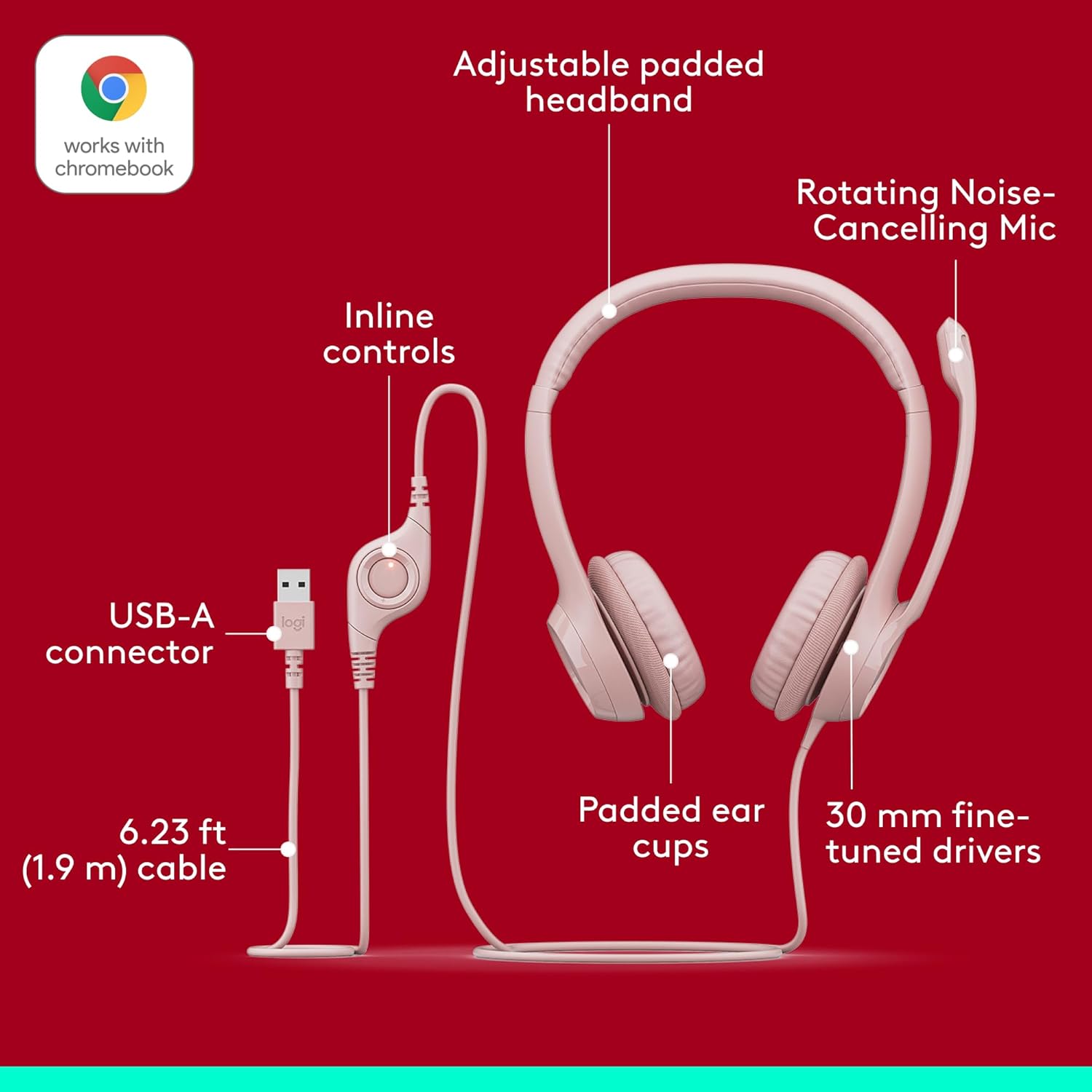 Logitech H390 Wired Headset with Noise Cancelling Mic