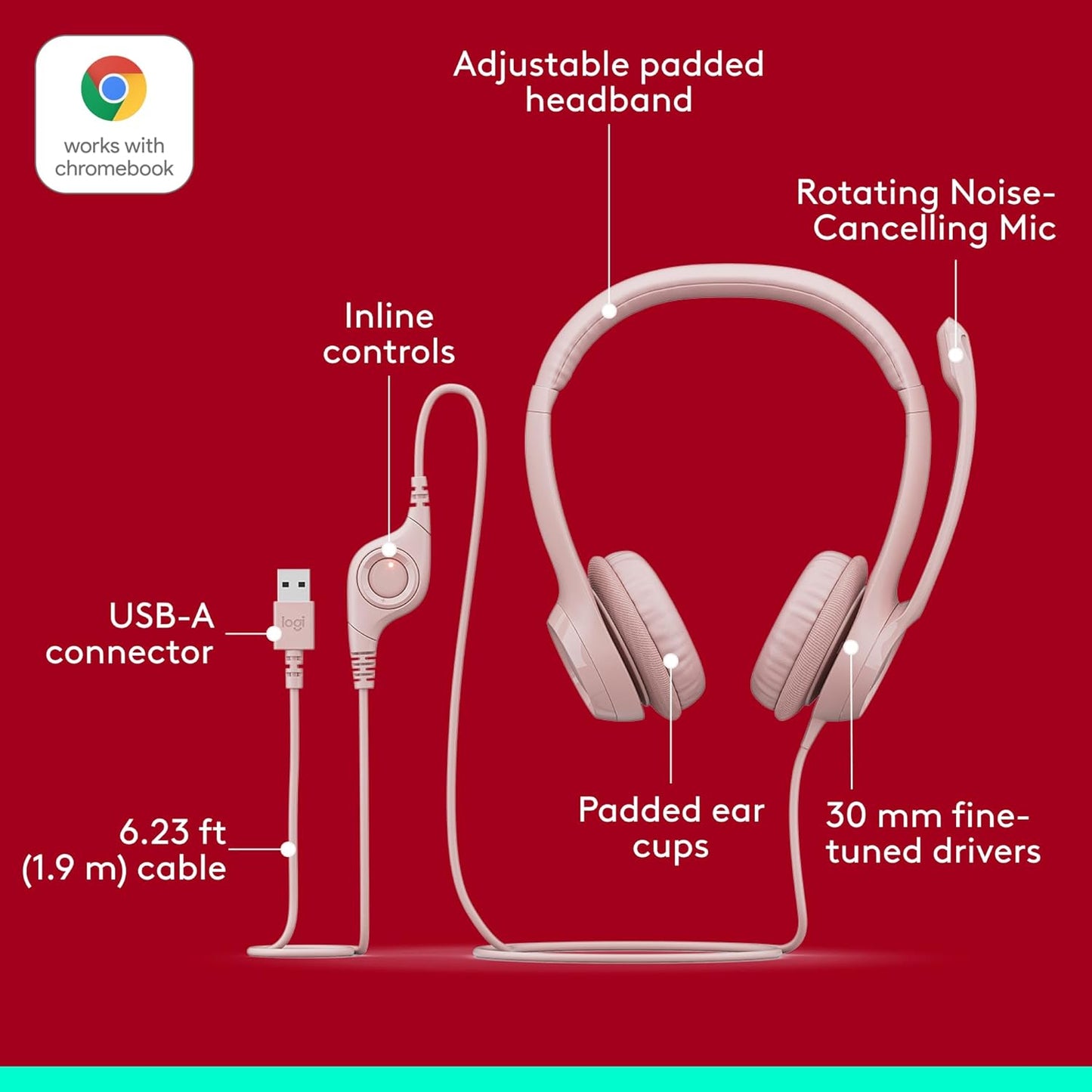 Logitech H390 Wired Headset with Noise Cancelling Mic