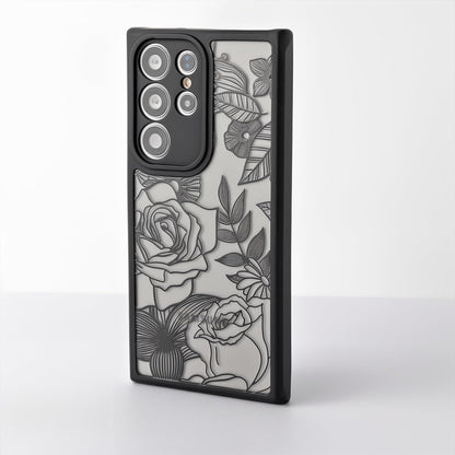 Samsung Galaxy A16 5G Case Black Line Art Floral Rose Pattern Heavy Duty PC
