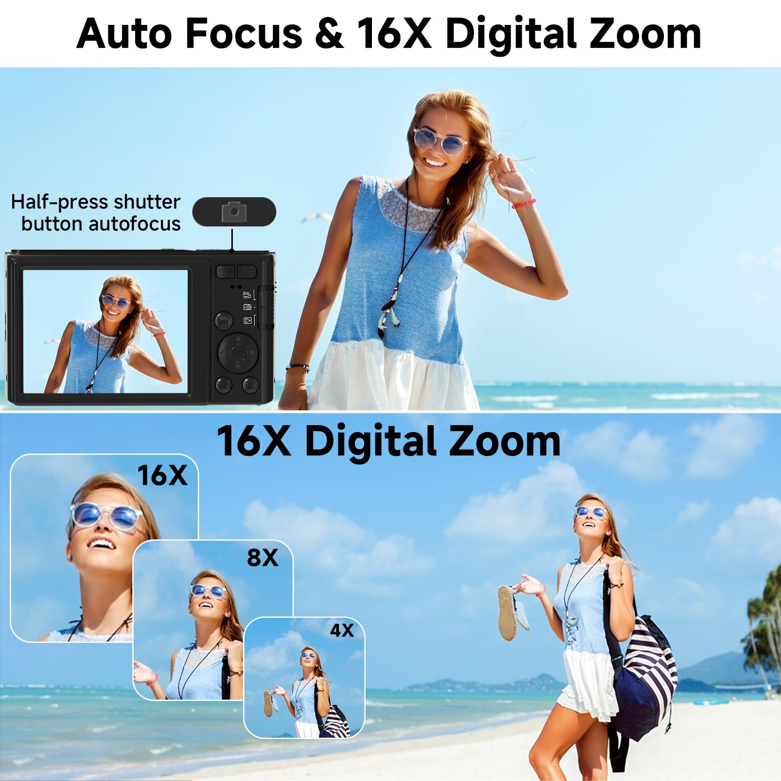 FHD 4K Digital Camera for Kids with 16X Zoom