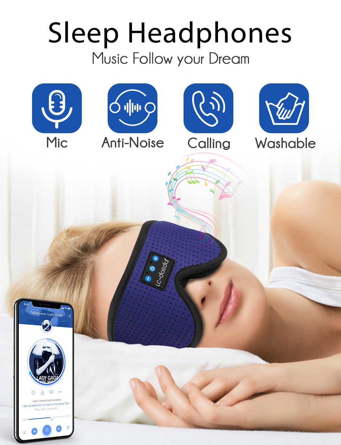 Sleep Headphones Bluetooth Eye Mask for Side Sleepers