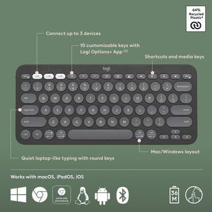 Logitech Pebble K380s Bluetooth Keyboard Slim Portable Design