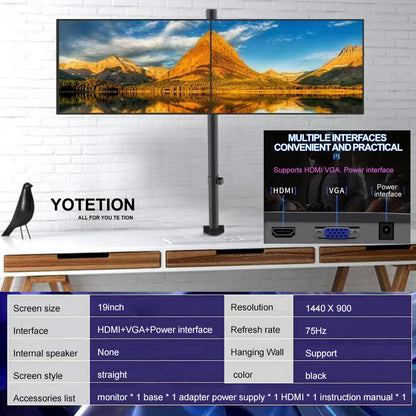 Yotetion 19 Inch Monitor 1440x900 75Hz HDMI VGA VESA 75mm