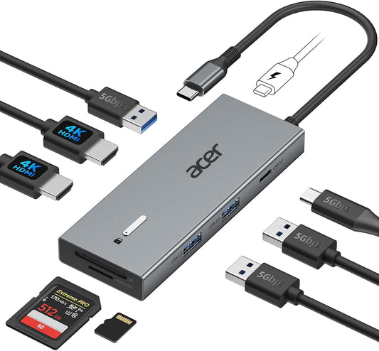 Acer USB C Docking Station 9 In 1 Dual 4K HDMI PD 100W