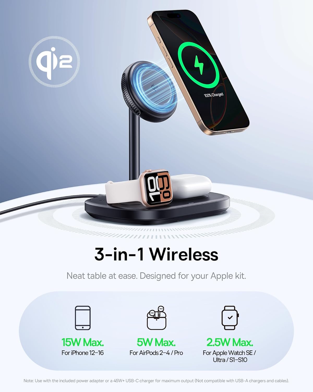 Baseus 3 in 1 Wireless Charger Stand with 15W Fast Charging