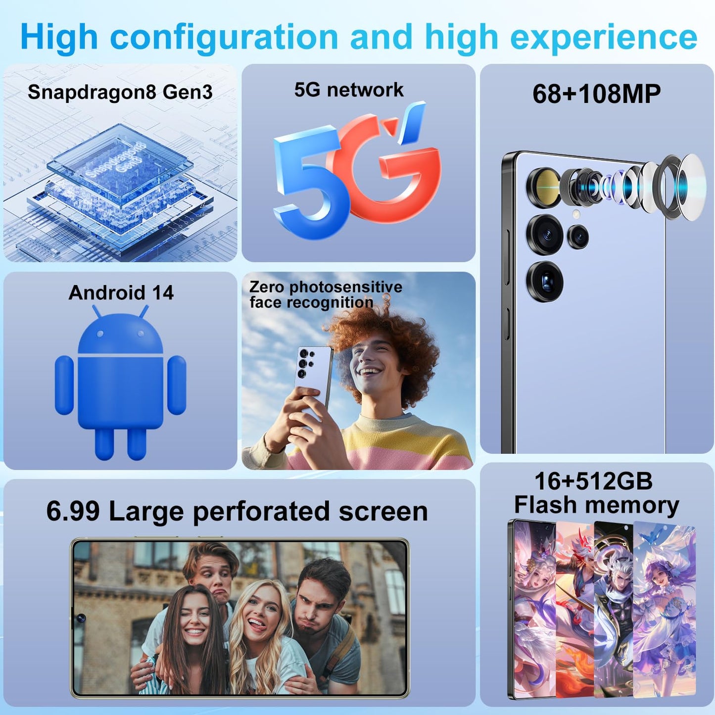 MMY I25 Ultra Unlocked Phone Built In Pen 6.99in 16GB 512GB Android 14 5G Green