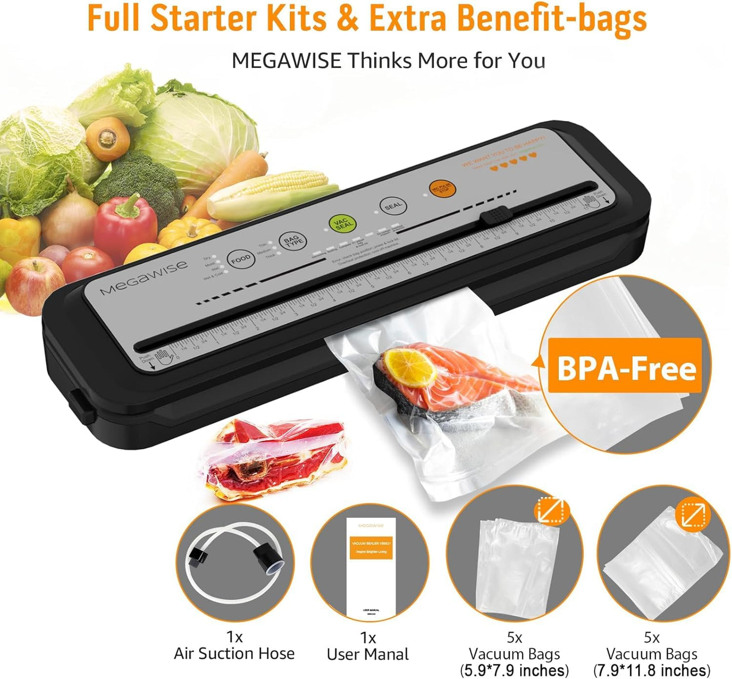 MegaWise Vacuum Sealer Machine With 80kPa Suction Power