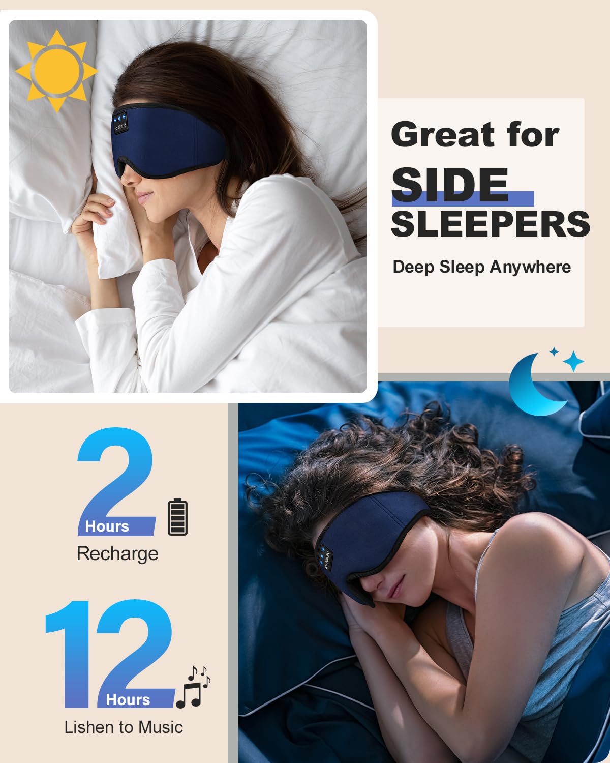 Sleep Headphones Bluetooth Eye Mask for Side Sleepers