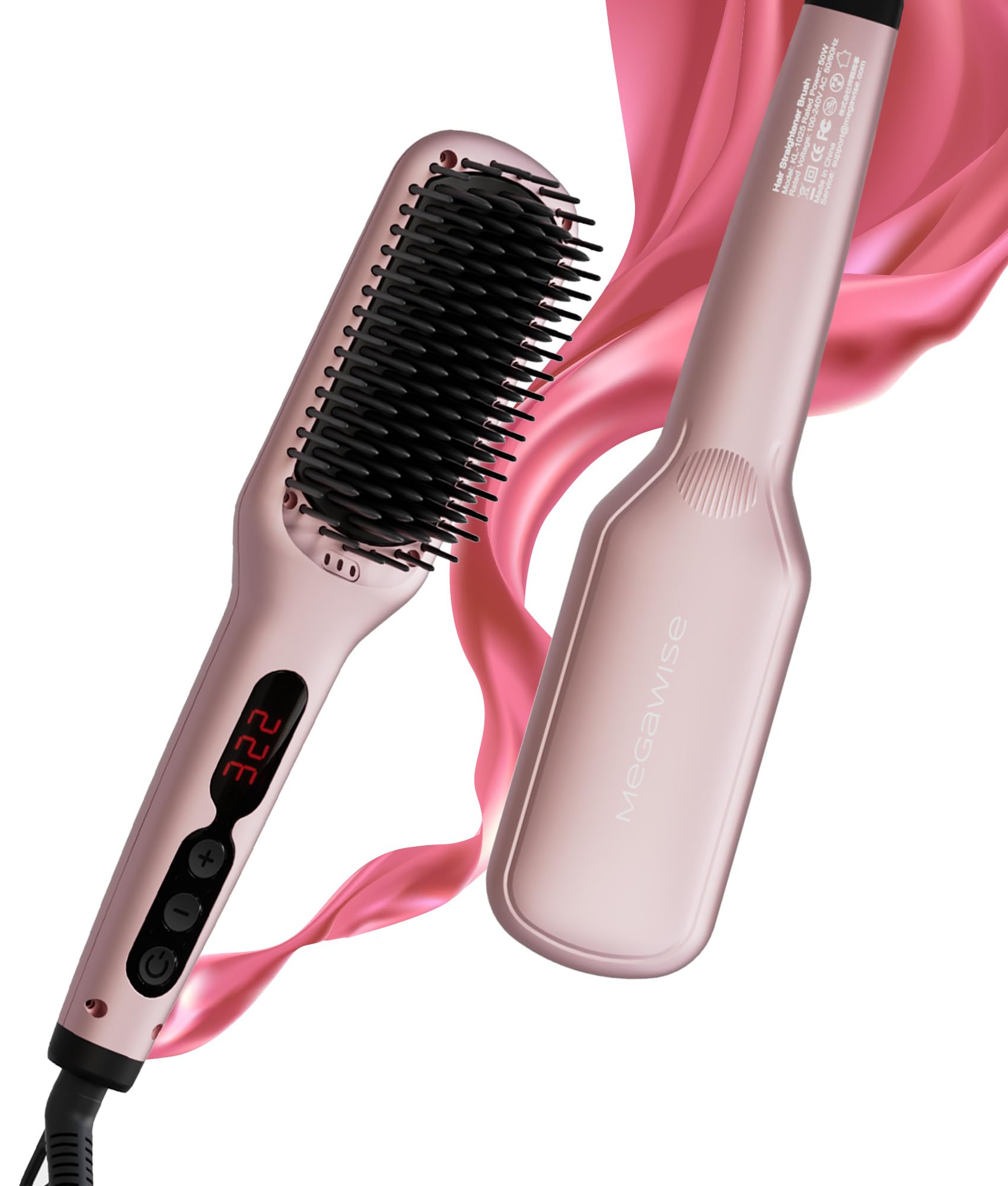 Megawise Pro Ceramic Hair Straightener Brush with Fast Heating