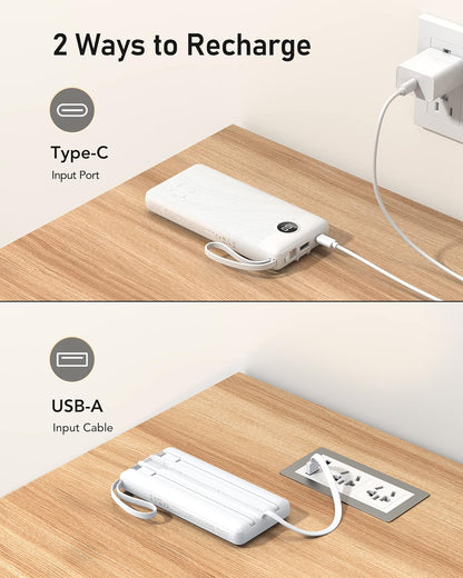 VEEKTOMX Portable Charger 10000mAh BuiltIn Cables Fast Charge