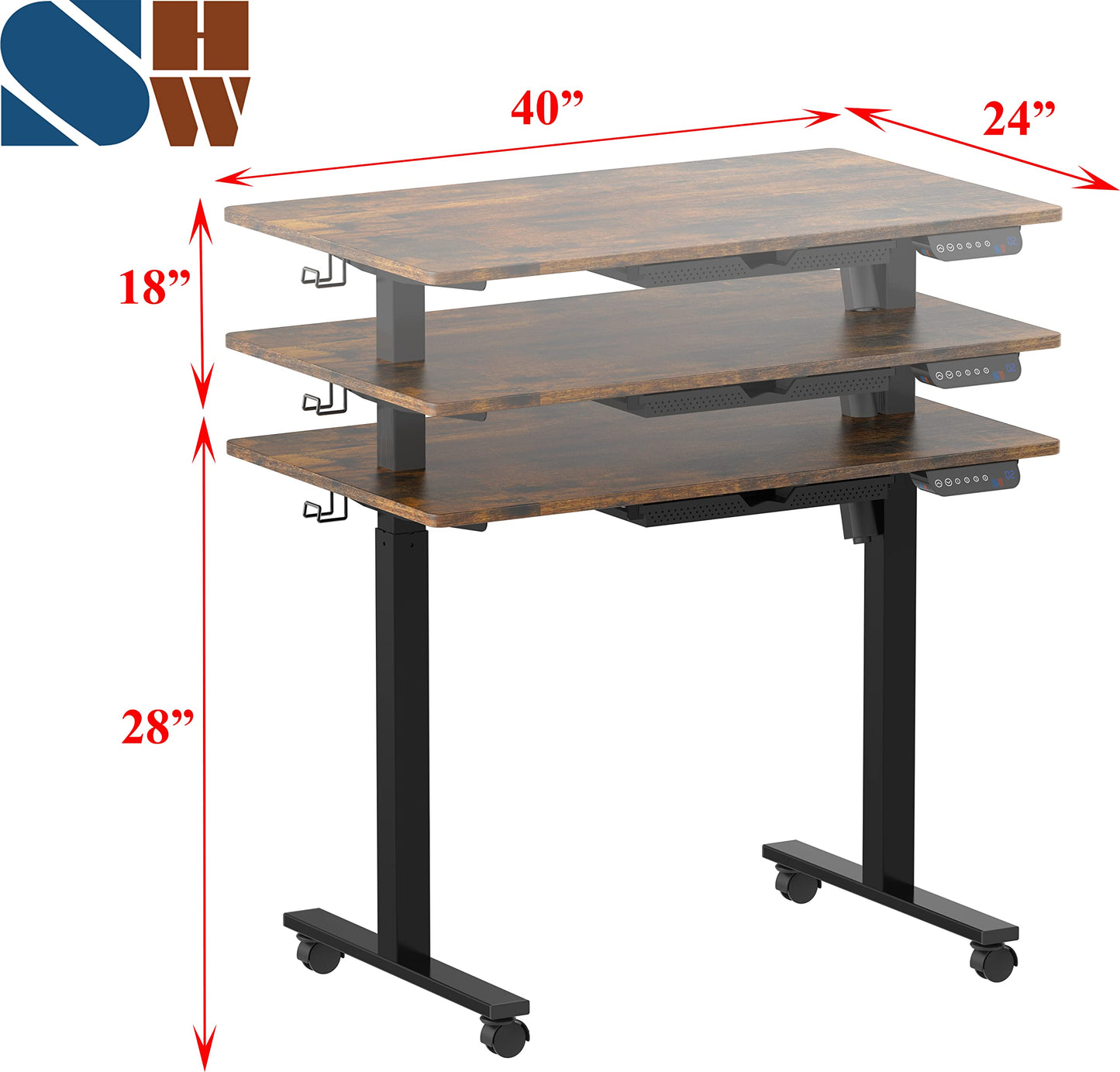 40 Inch Electric Height Adjustable Sit to Stand Desk