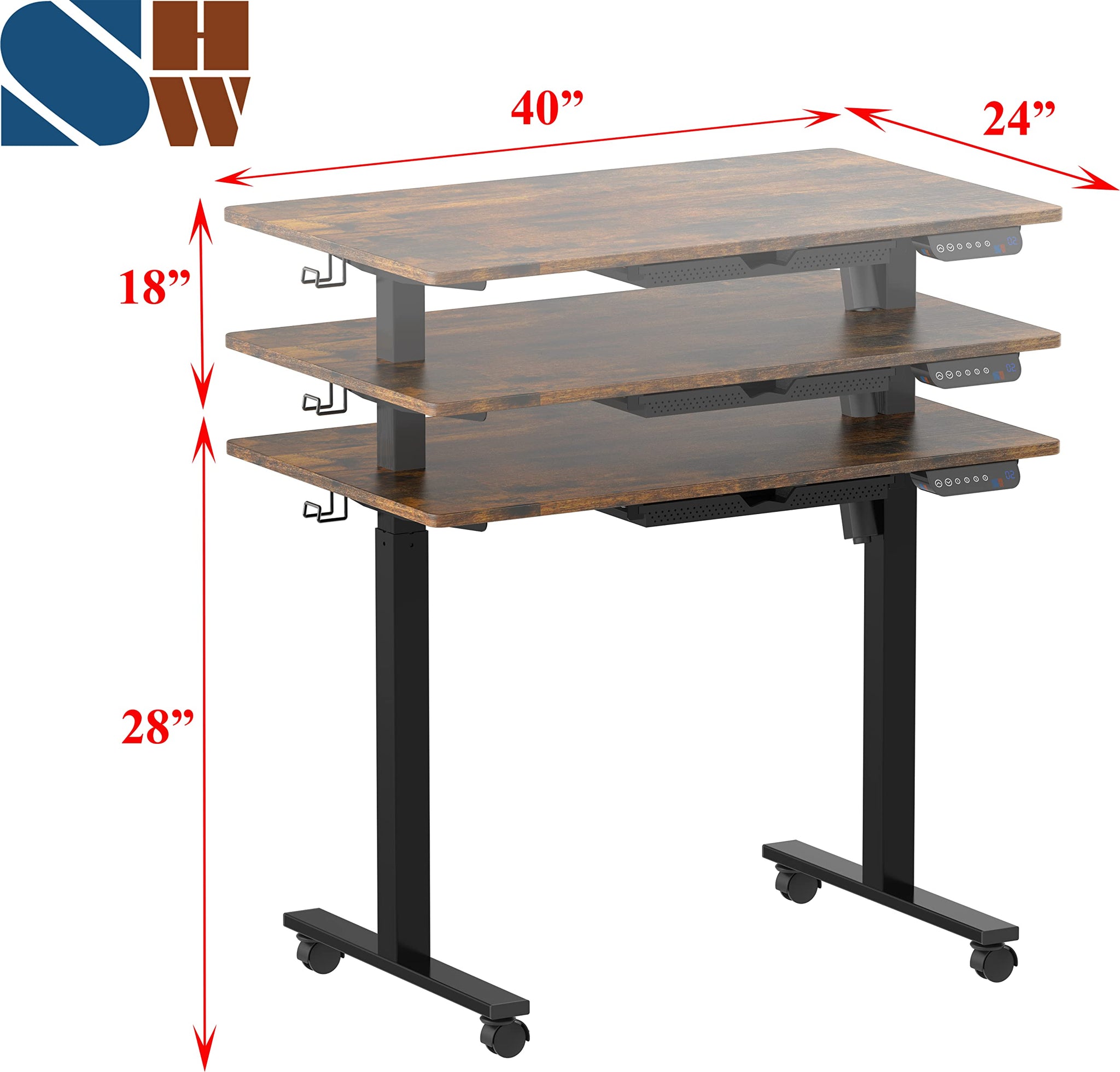 40 Inch Electric Height Adjustable Sit to Stand Desk
