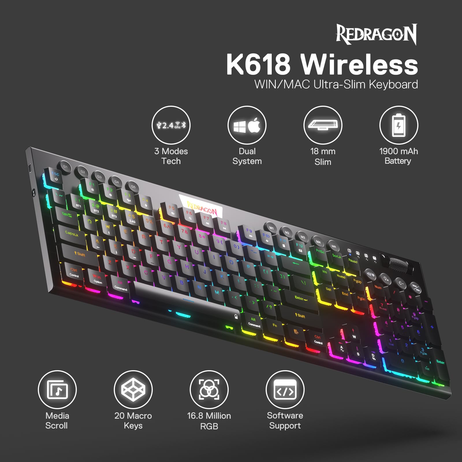 Redragon K618 Pro Wireless RGB Mechanical Keyboard