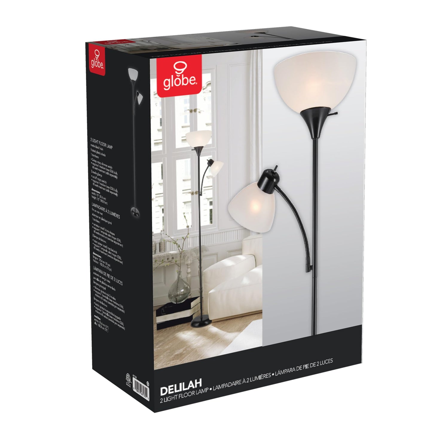 Globe Electric Delilah Floor Lamp with Adjustable Reading Light