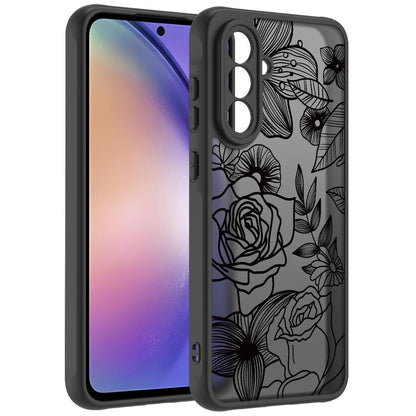 Samsung Galaxy A16 5G Case Black Line Art Floral Rose Pattern Heavy Duty PC