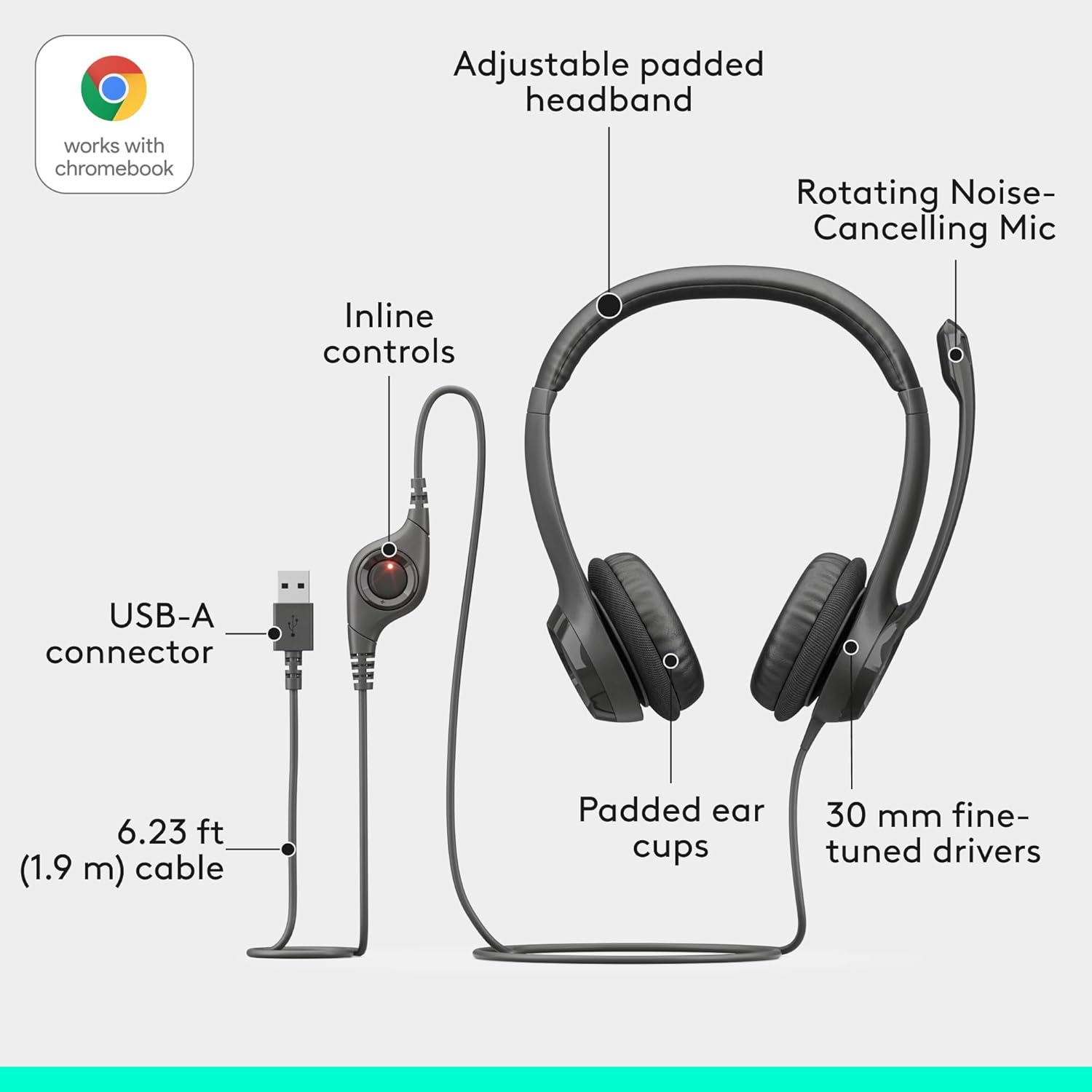 Logitech H390 Wired Headset with Noise Cancelling Mic