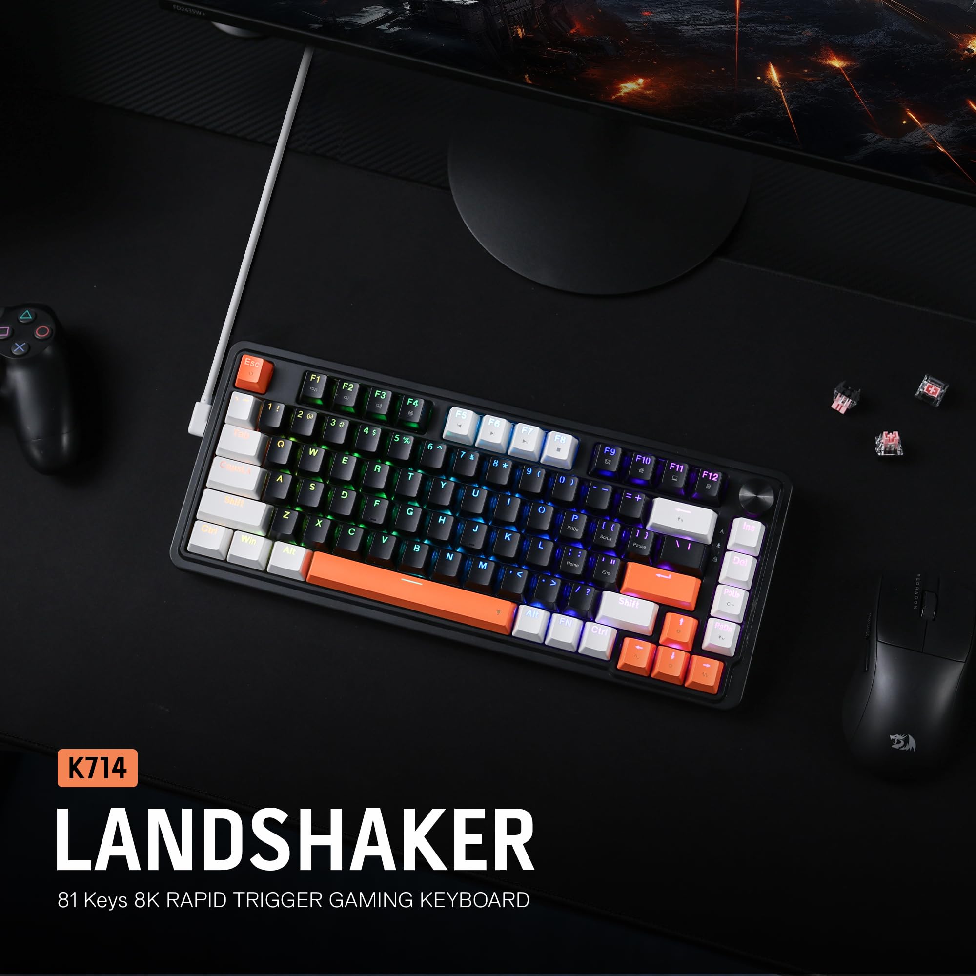 Redragon K673 Pro Wireless RGB Gaming Keyboard with Custom Knob
