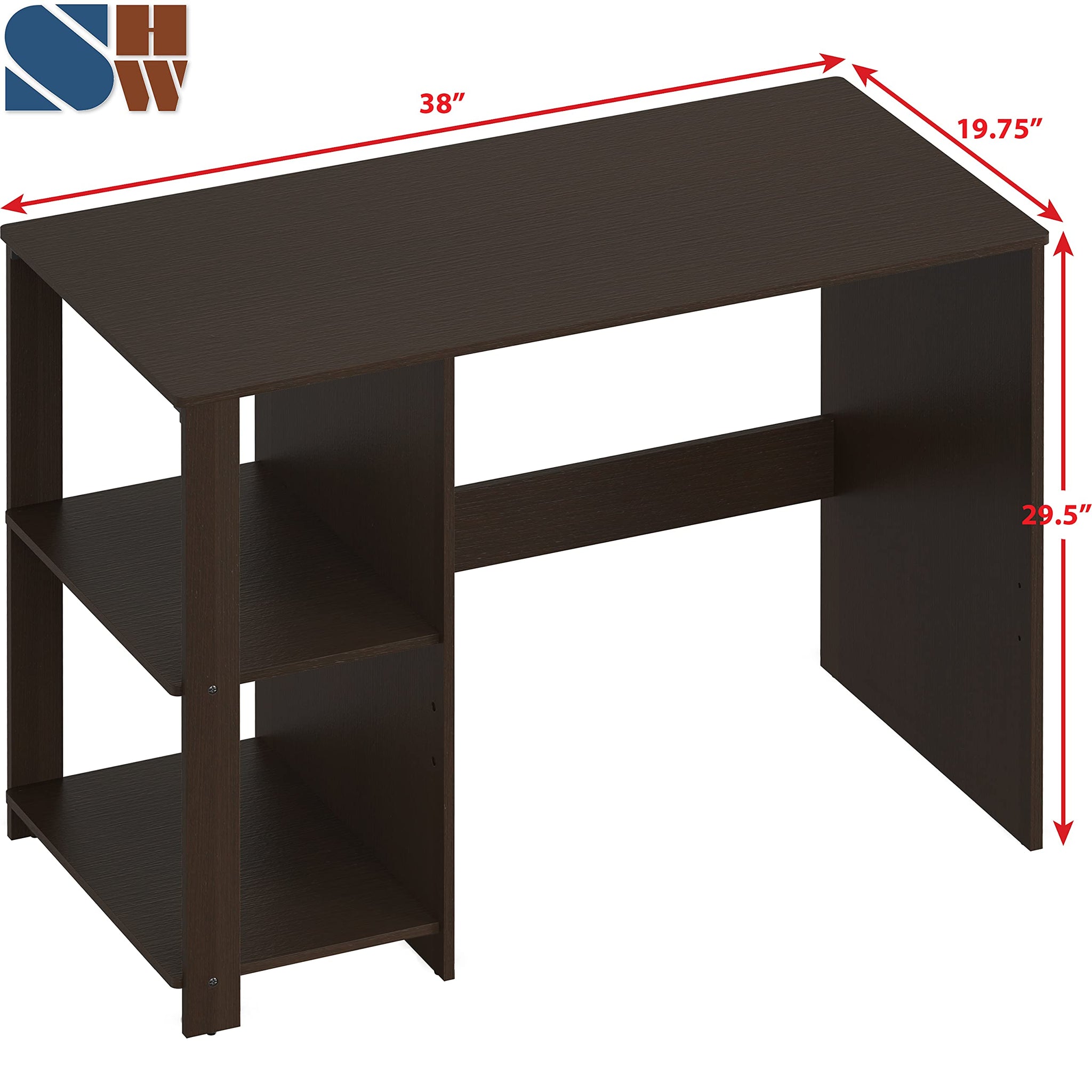 SHW 38 Inch Black Home Office Desk with Shelves