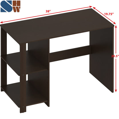 SHW 38 Inch Black Home Office Desk with Shelves