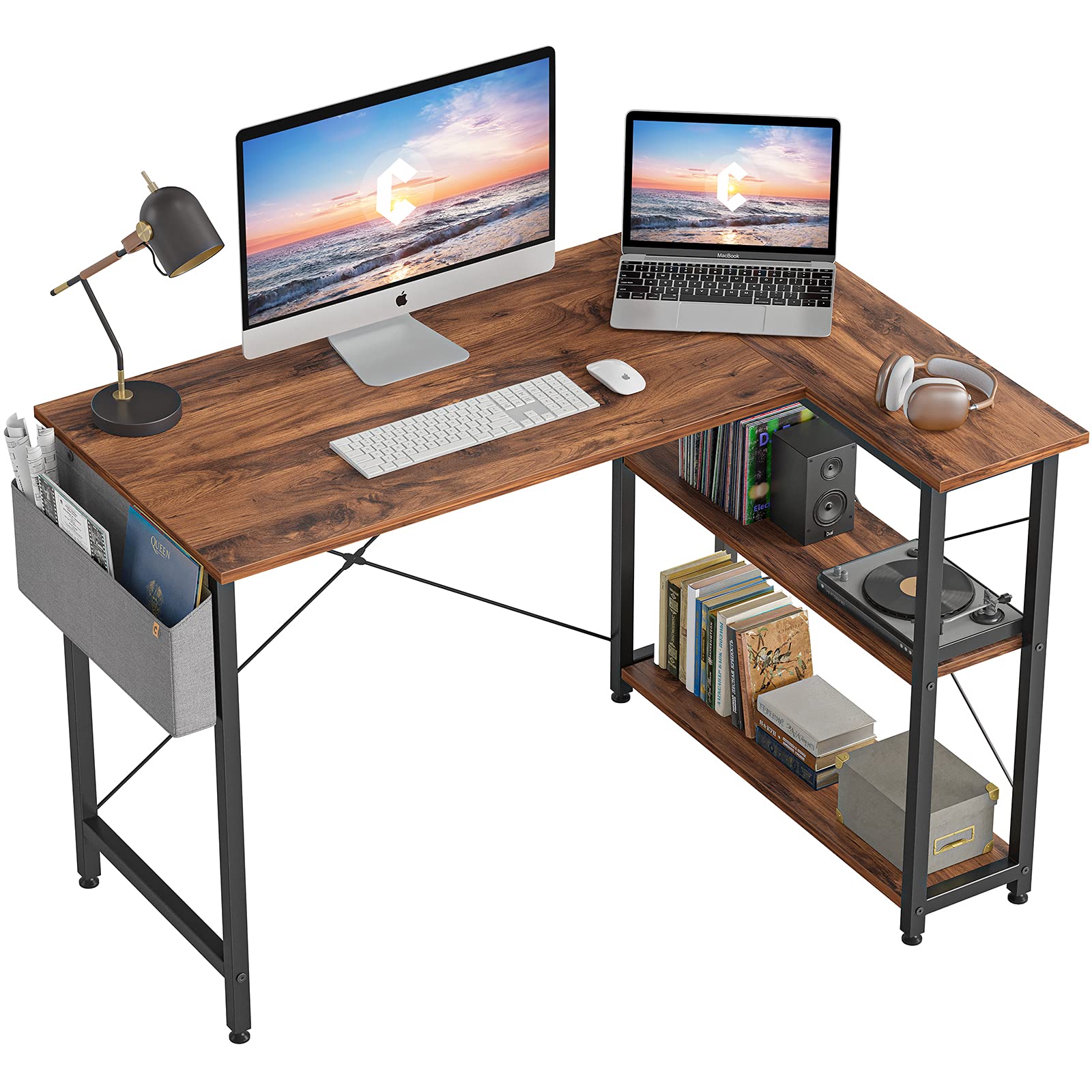 CubiCubi L Shaped Desk with Reversible Storage Options