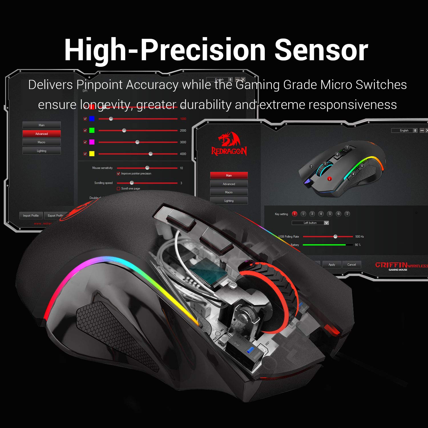 Redragon M602 Ergonomic RGB Gaming Mouse with Adjustable DPI