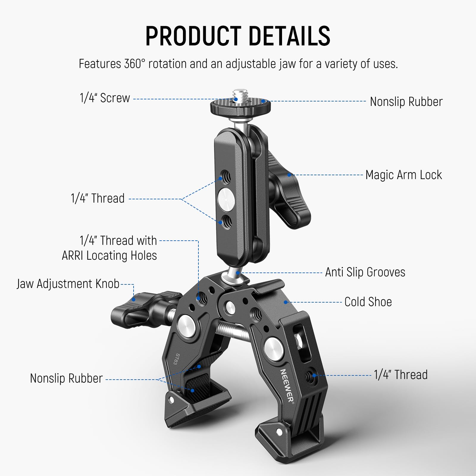 Neewer Super Clamp with Dual Ballhead Magic Arm