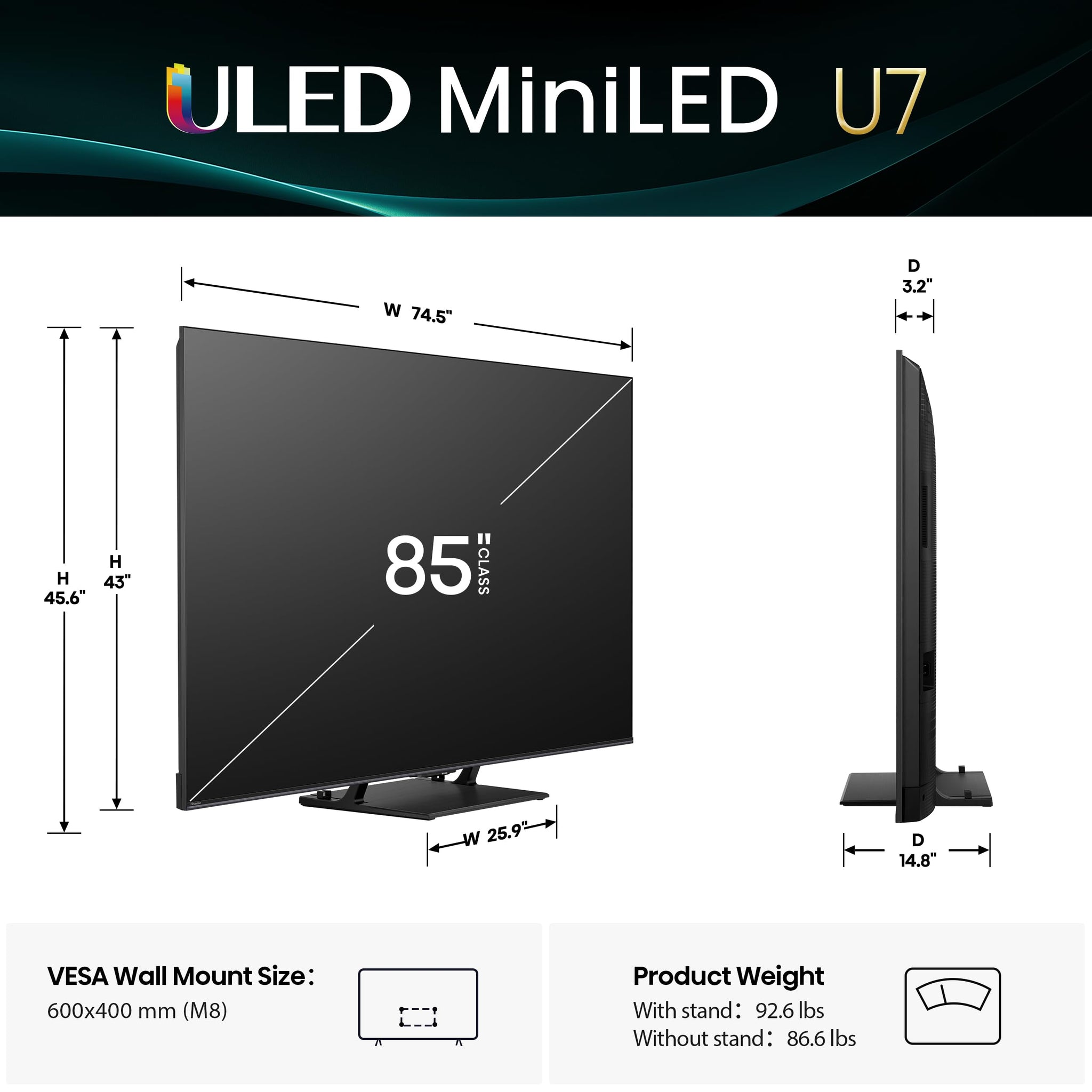 Hisense 85 Inch U7 Mini LED Smart TV for Gaming