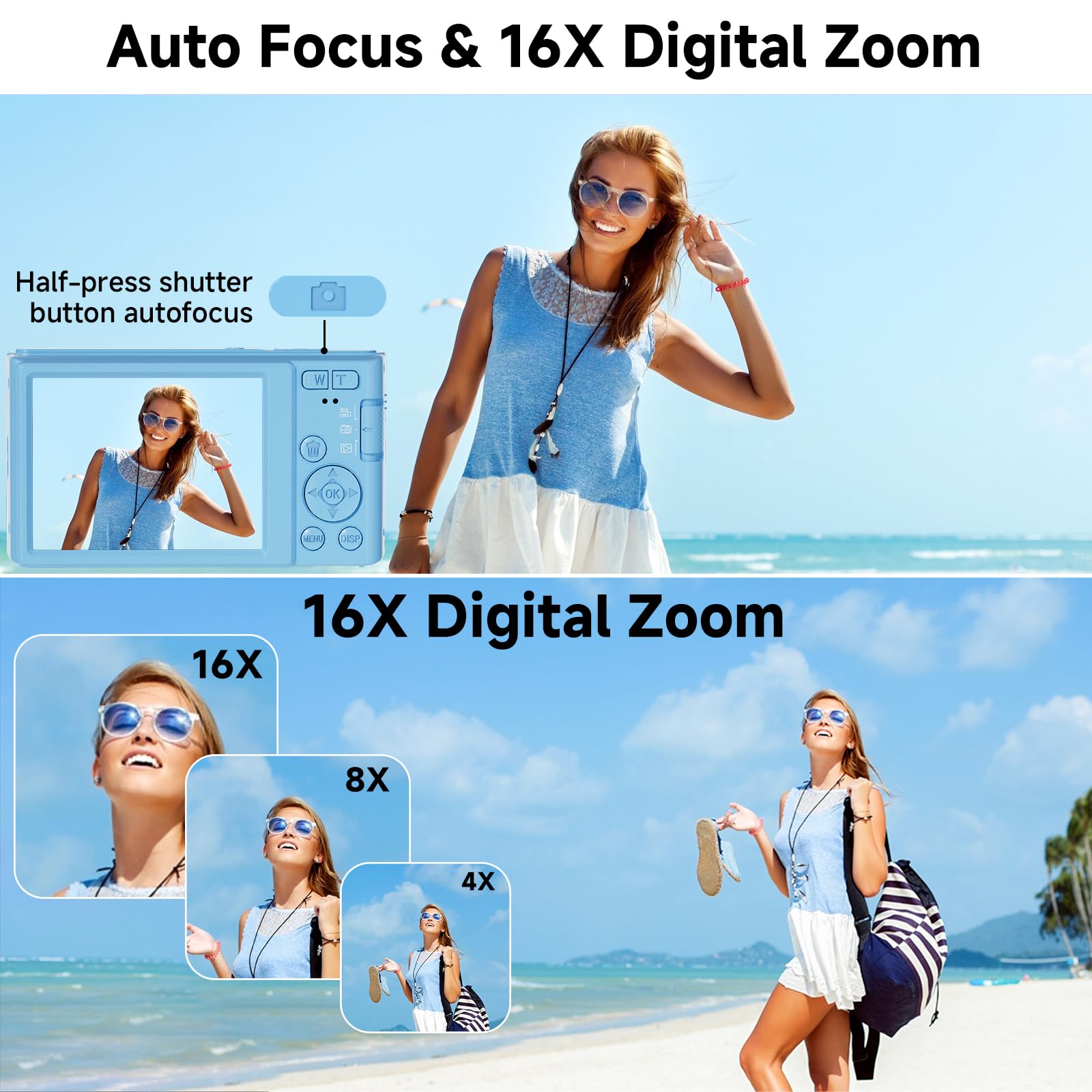 FHD 4K Digital Camera for Kids with 16X Zoom