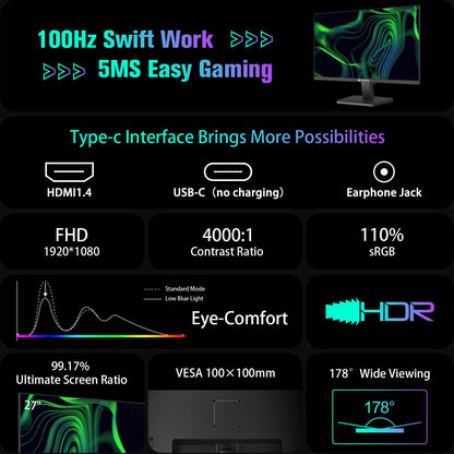 Sansui 27 Inch Curved Gaming Monitor 160Hz FreeSync HDR