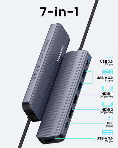 USB C Hub Docking Station Dual 4K HDMI 60Hz With 100W PD