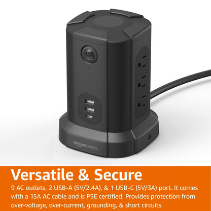 Amazon Basics Power Strip Tower Surge Protector USB Ports