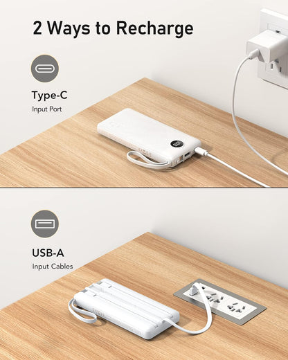 VEEKTOMX Portable Charger 10000mAh BuiltIn Cables Fast Charge