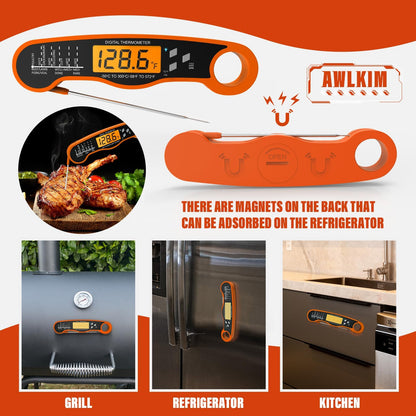 Digital Meat Thermometer Instant Read Waterproof Backlit Red