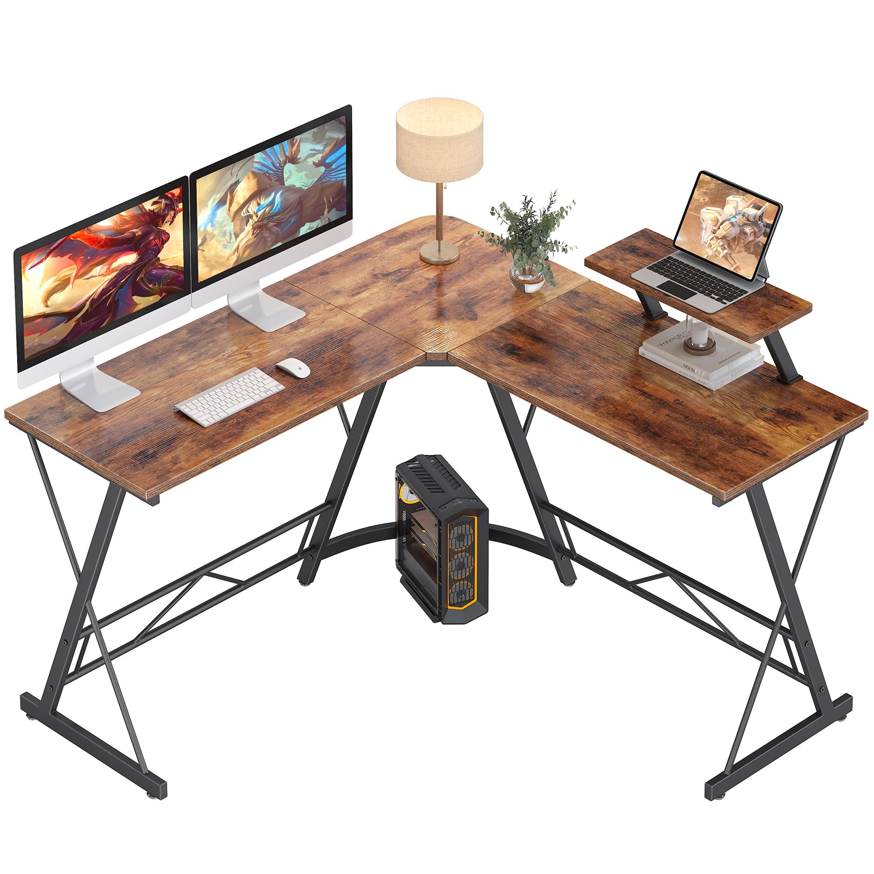 L Shaped Gaming Desk with Large Monitor Stand