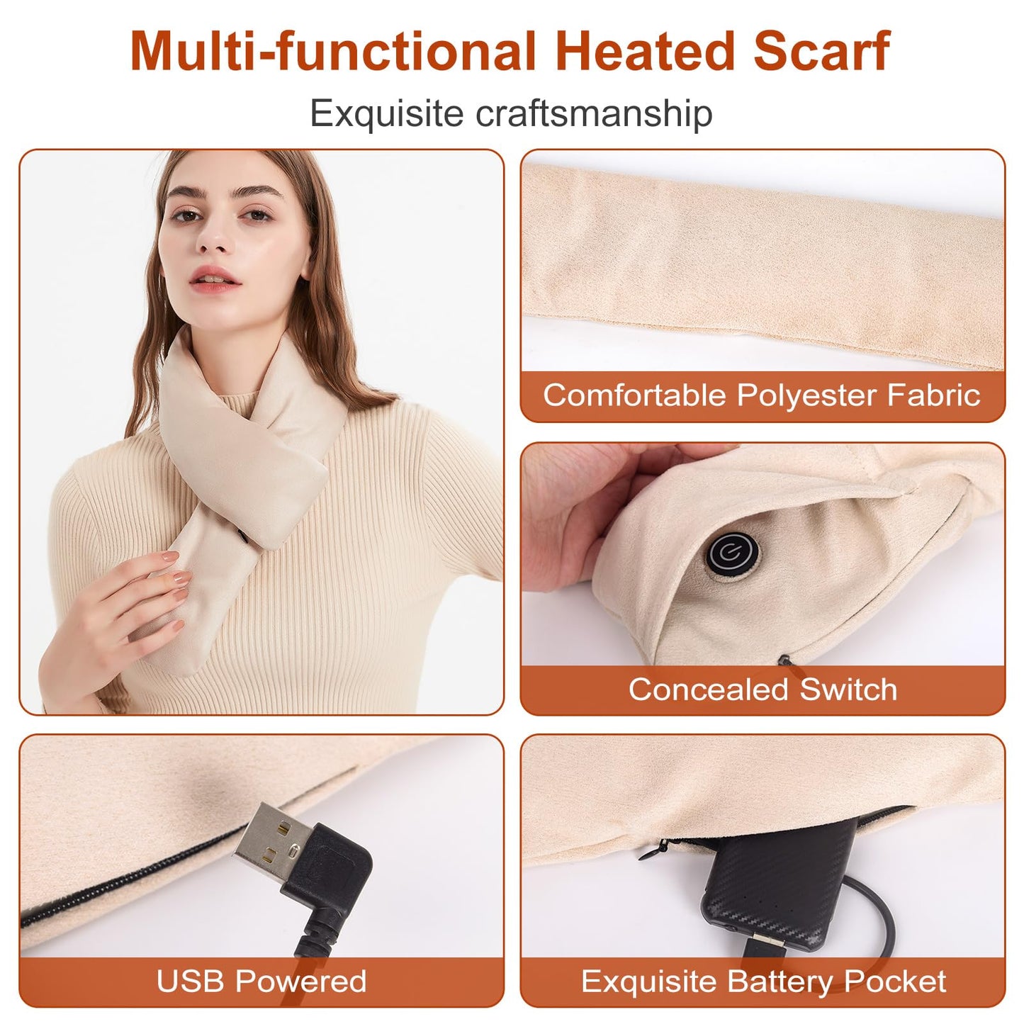Heated Scarf for Women and Men Neck Warmer with Power Bank