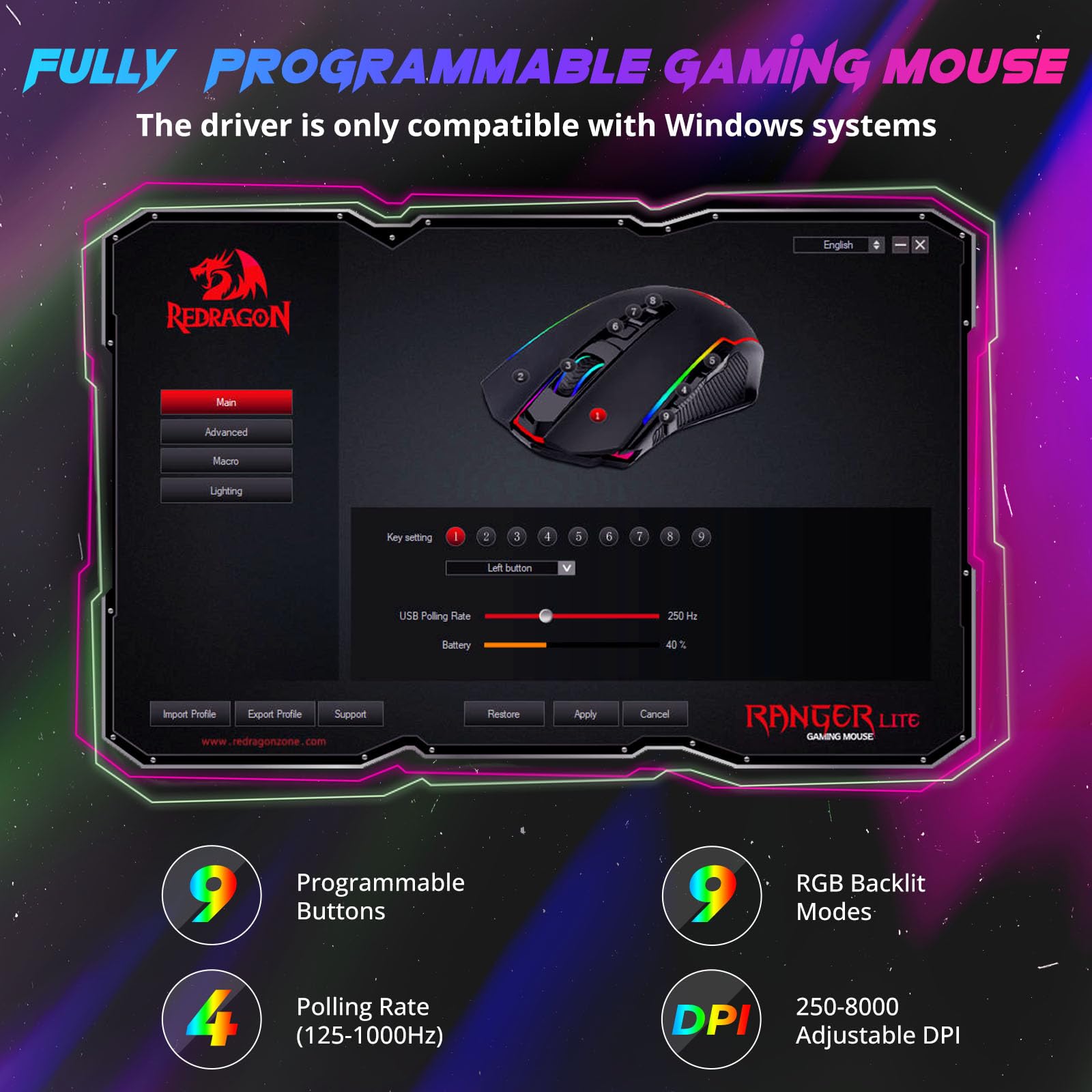 Redragon Wireless Gaming Mouse with 8000 DPI Performance