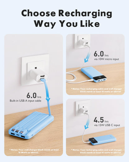 Charmast Slim 10000mAh Power Bank With Built In Cables